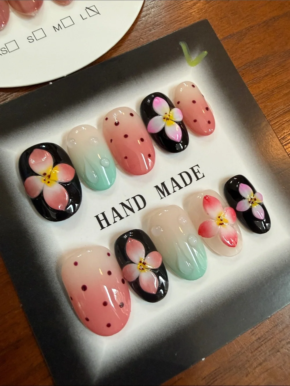 Floral Pink & Nude Press-On Nails Set -  bundle of two - large